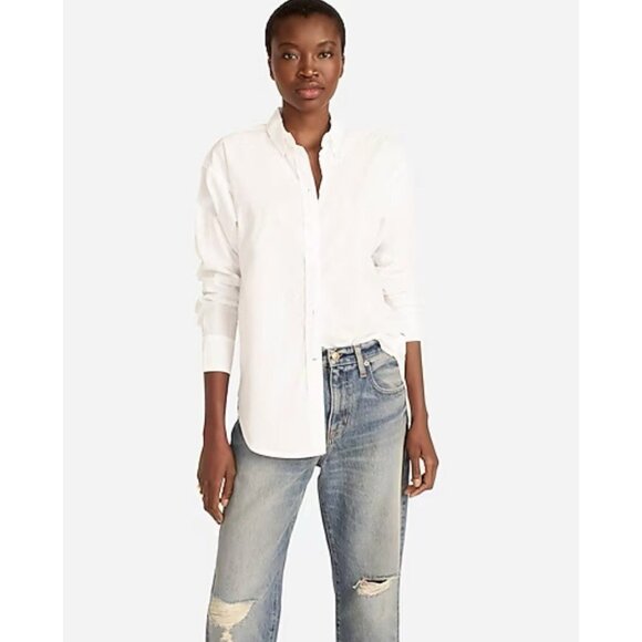 J Crew Womens Shirt Sz 0 White Washed Cotton Poplin Relaxed Fit Button Down Top - Picture 1 of 11